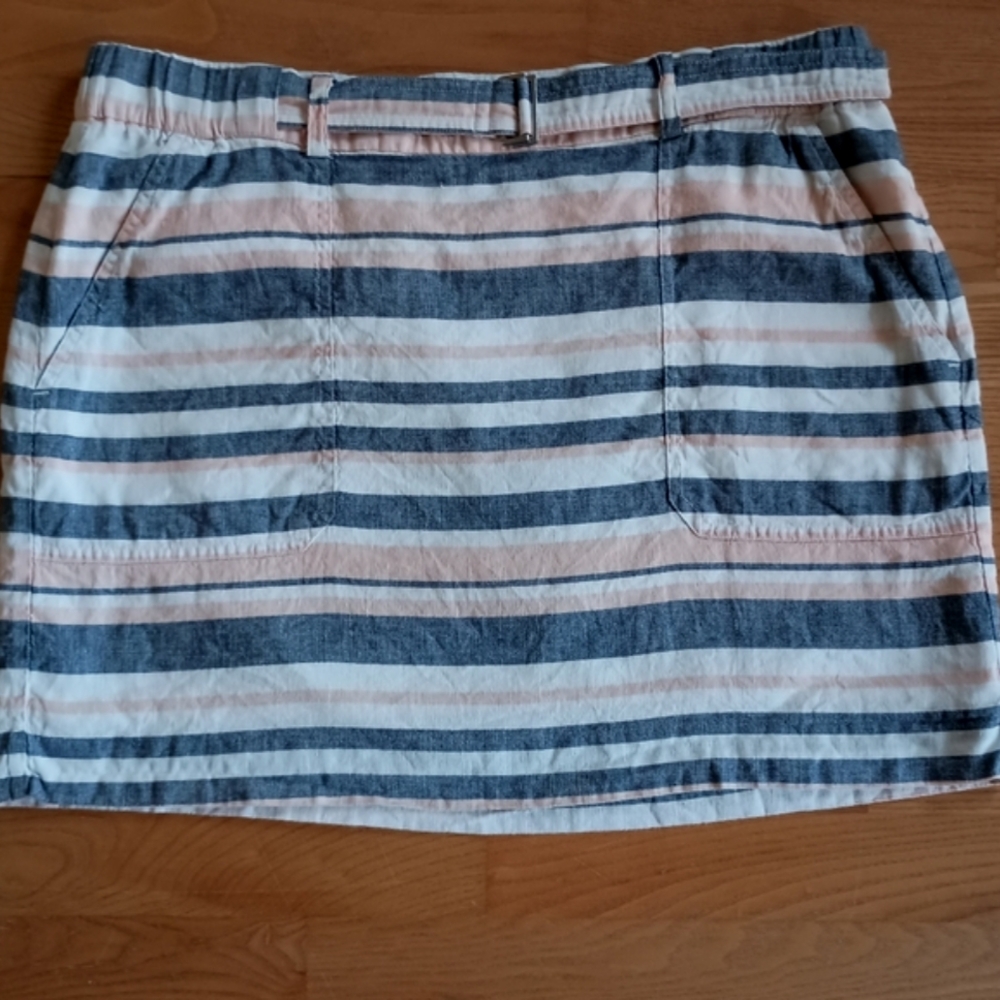 Banana Republic Striped‎  Linen Skirt Peach Gray Beach Festival Casual Large